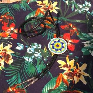 Beaded leather Bolo Tie